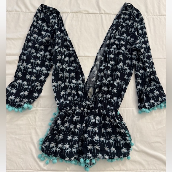 Beach Bunny - Dark Blue Cover Up with Palm Trees